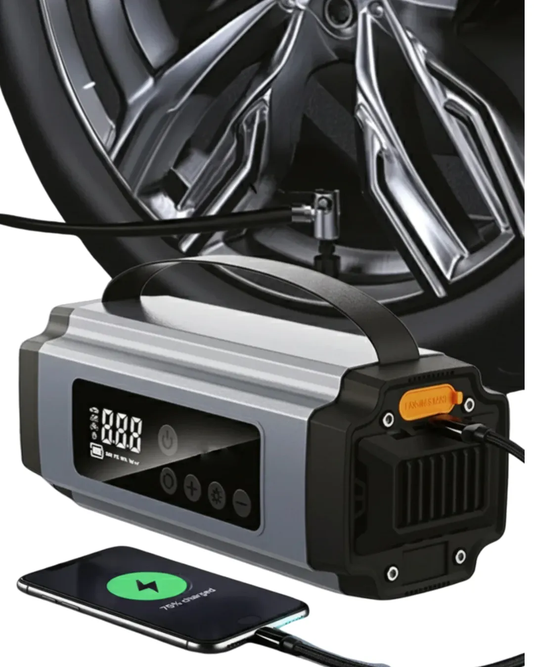 Yolda Kalmaya Son Dijital Ekranlı Akü Takviye ve Hava Kompresörü Çok Fonksiyonlu Acil Güç Ünitesi