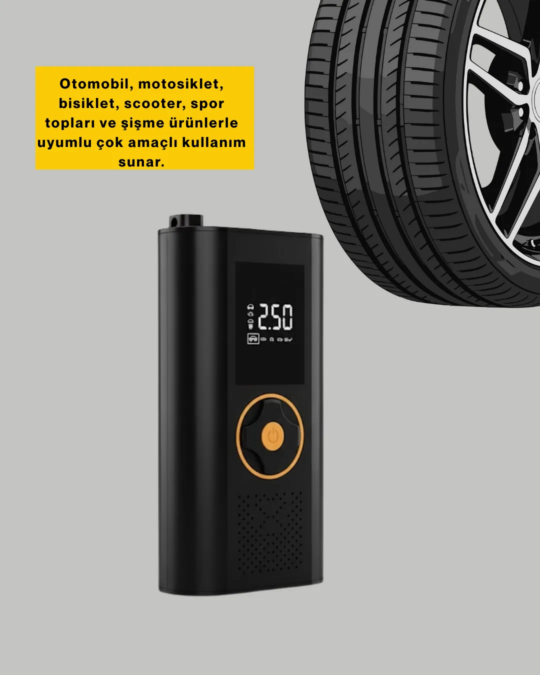 Çok Amaçlı Dijital Lastik Pompası Araç Bisiklet Top Uyumlu