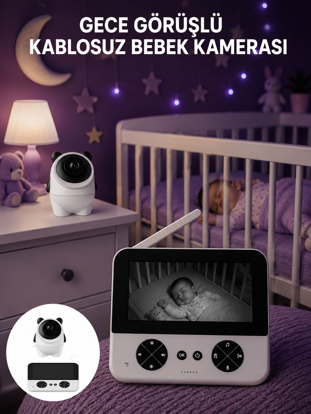 Kablosuz Bebek Kamera Sistemi Ninni ve Alarm Özellikli