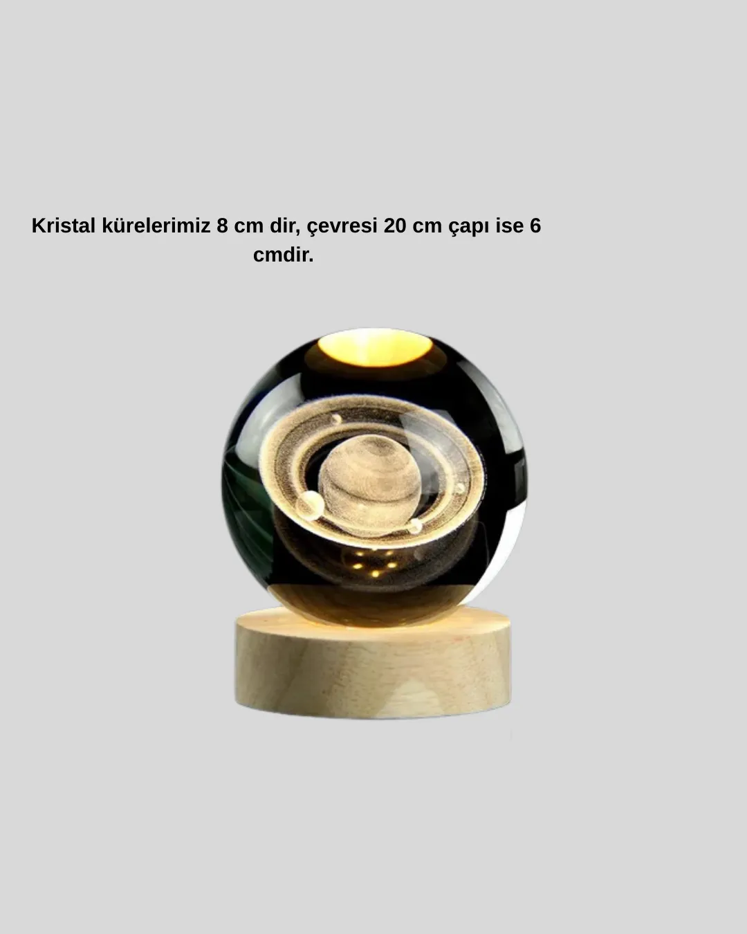 Ahşap Tabanlı 3D Satürn Kristal Küre Atmosfer Lambası