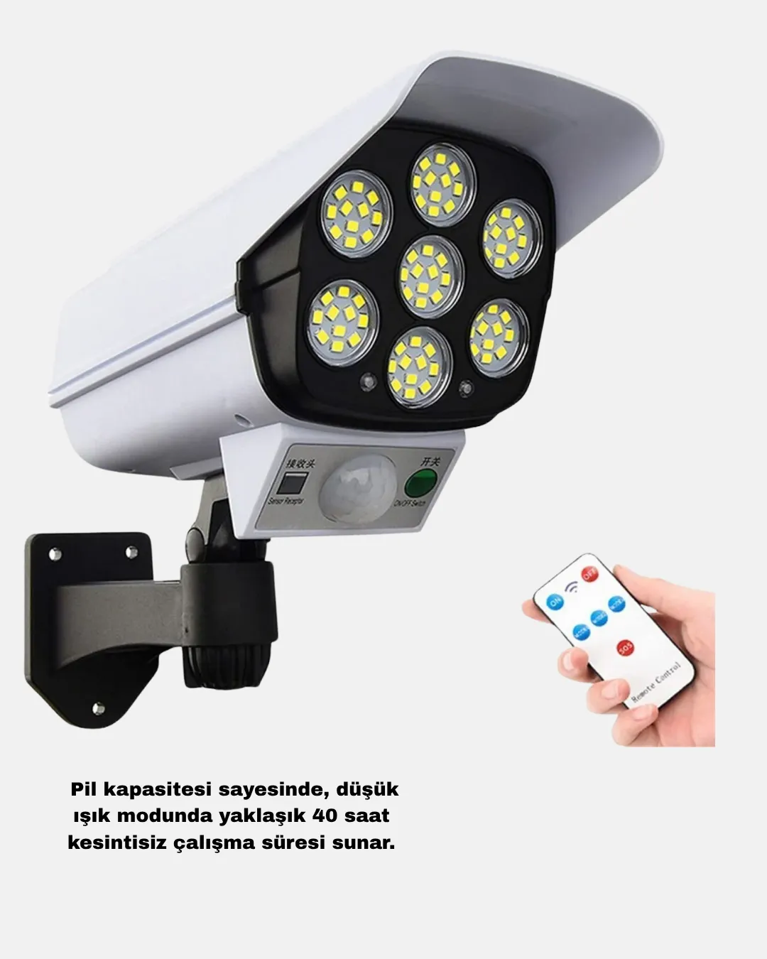Güneş Enerjili Güvenlik Işığı Dış Mekan 5 Eksen Ayarlı ve PIR Hareket Sensörlü