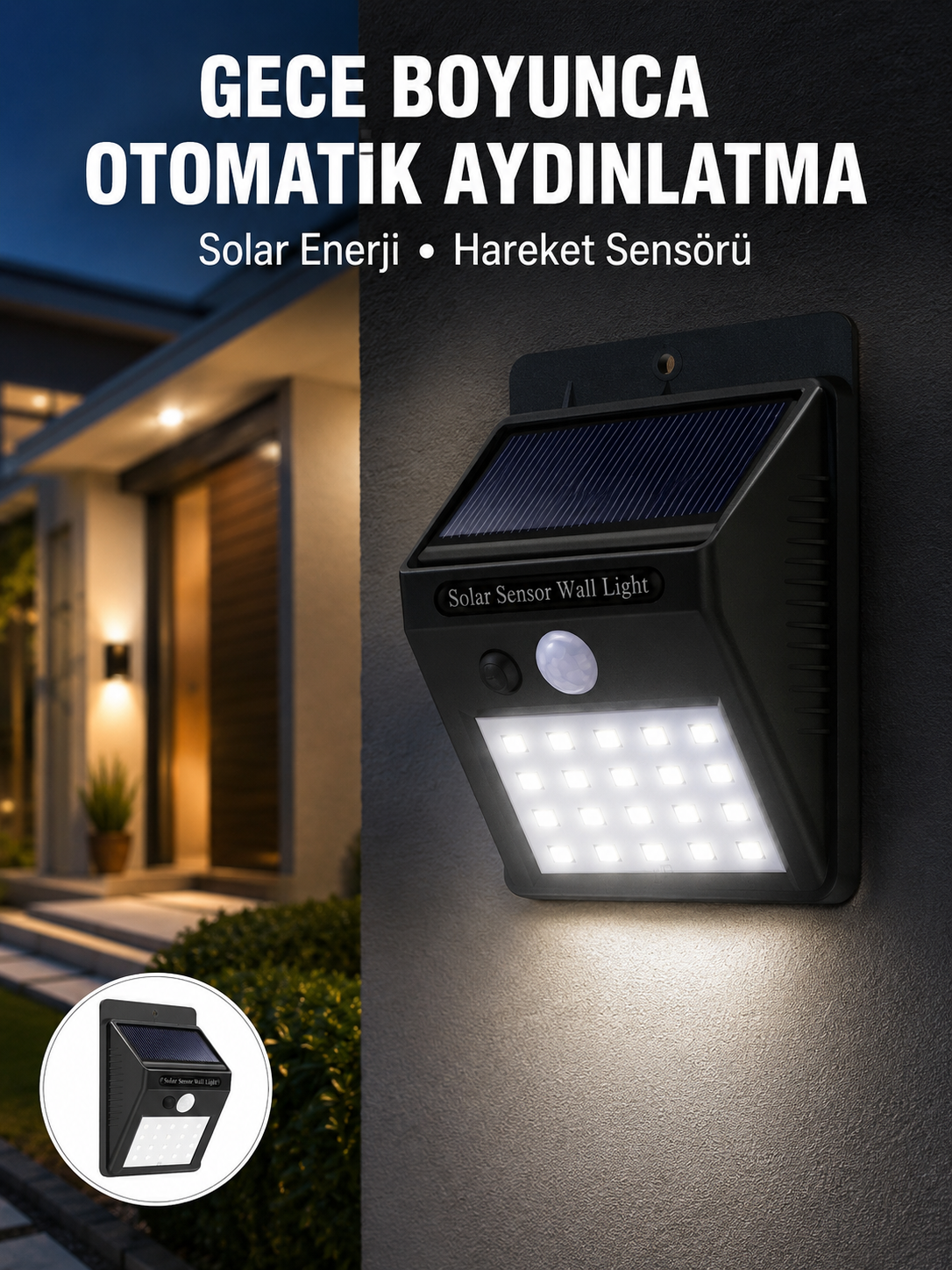 Su Geçirmez 20 LED Solar Aydınlatma | Dış Mekan için PIR Hareket Sensörü ile Akıllı Işık