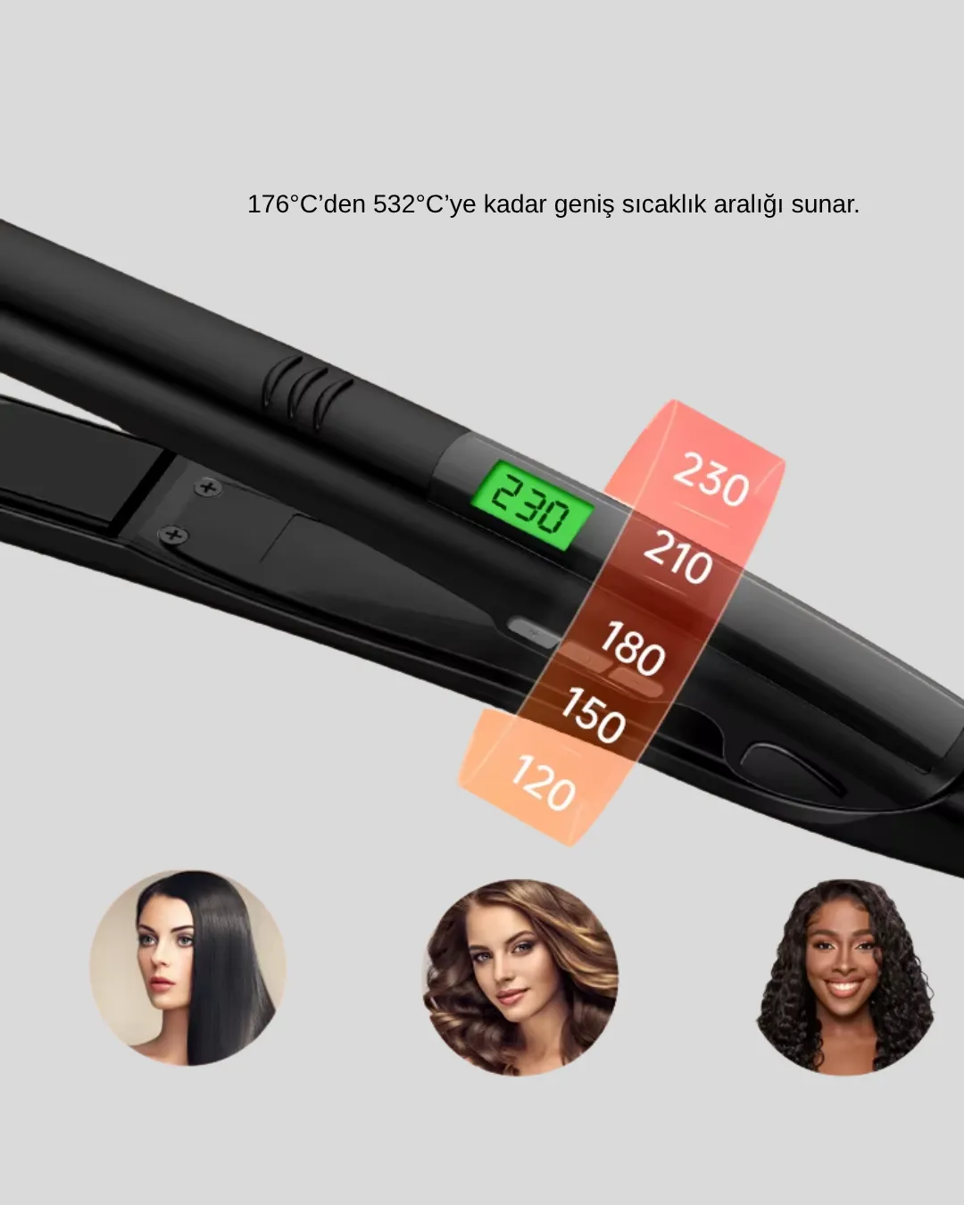 Isı Ayarlı Saç Düzleştirici Titanyum Seramik Plaka, Dijital Ekran