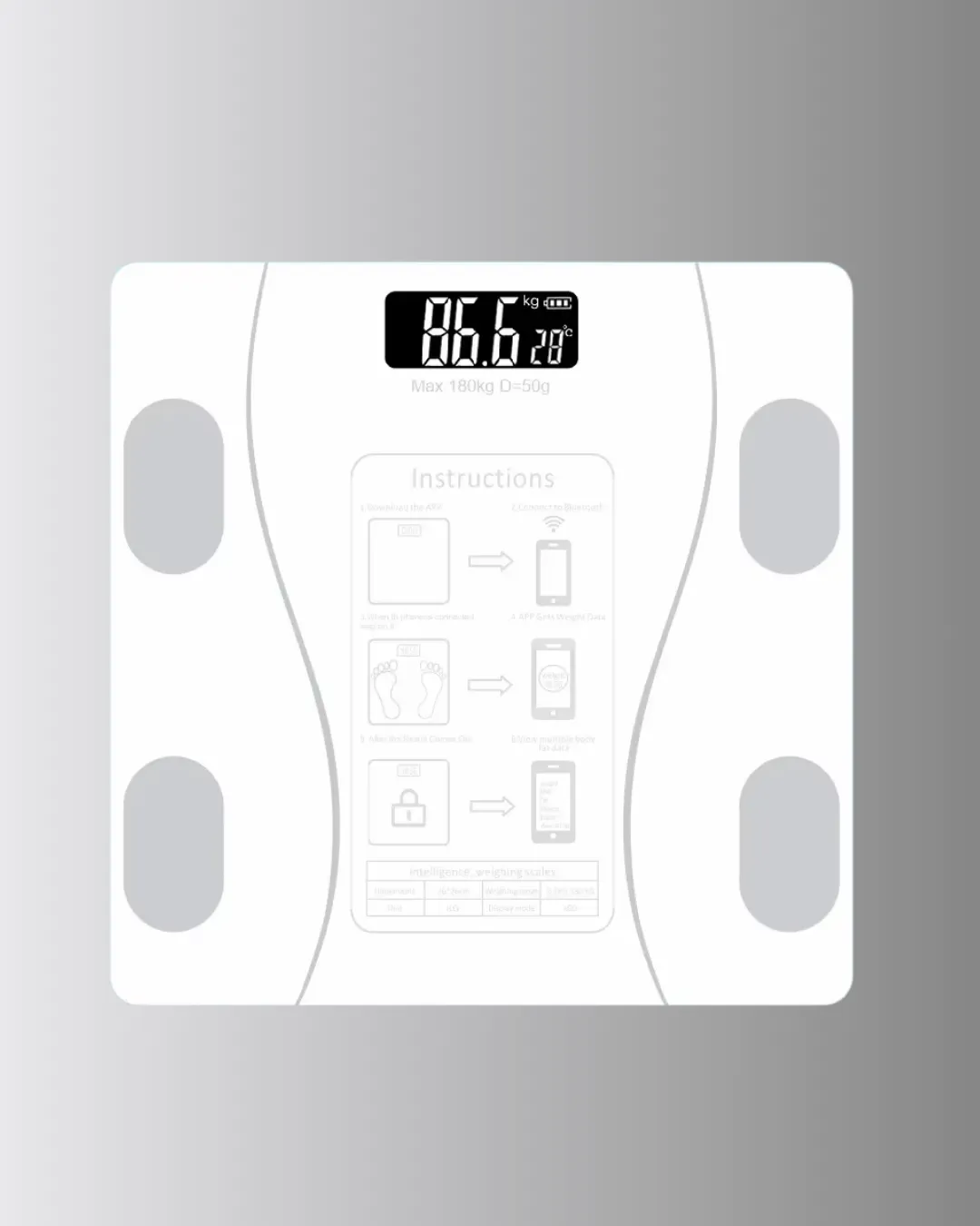 Bluetooth Akıllı Tartı – 8 Fonksiyonlu Dijital Baskül, 180 kg Kapasiteli