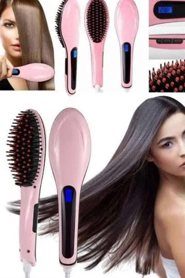 Elektrikli Saç Düzleştirici Tarak Saç Düzleştirici Fırça Sıkı Dişli Pembe