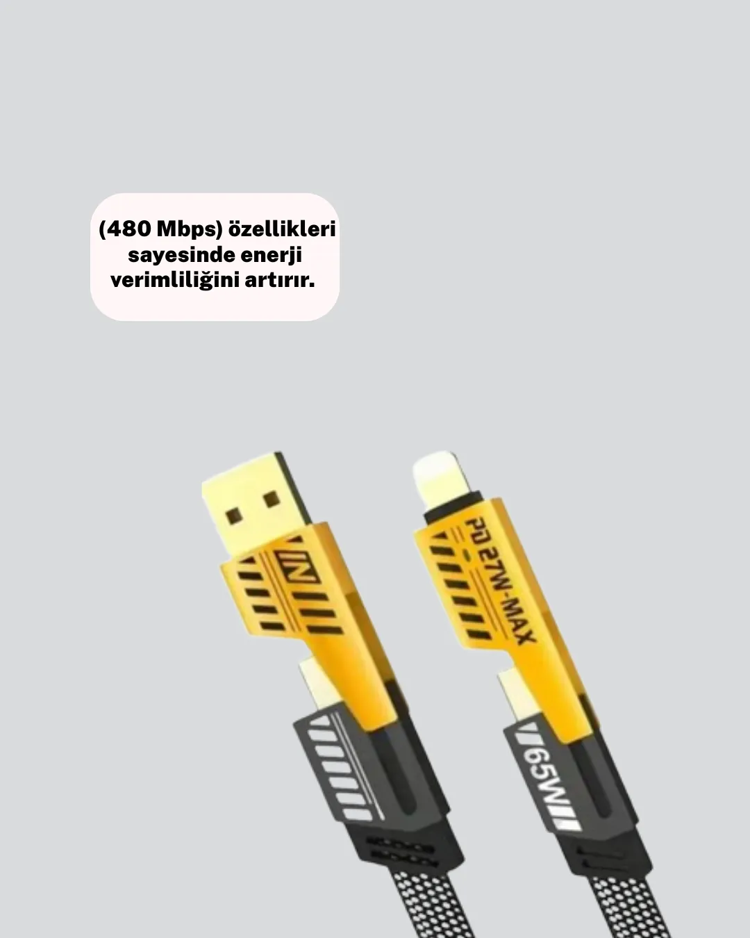 Hızlı Şarj Destekli 65W Örgülü USB-C ve USB-A Çoklu Şarj Kablosu