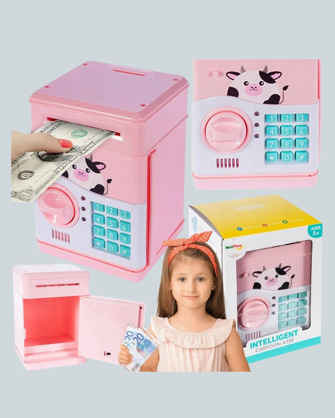 Pembe Şifreli Eğitici ATM Kasa Çocuk Kumbarası