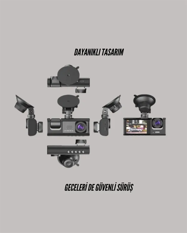 TA-01 3 Kameralı 1080P Araç Kamerası Siyah