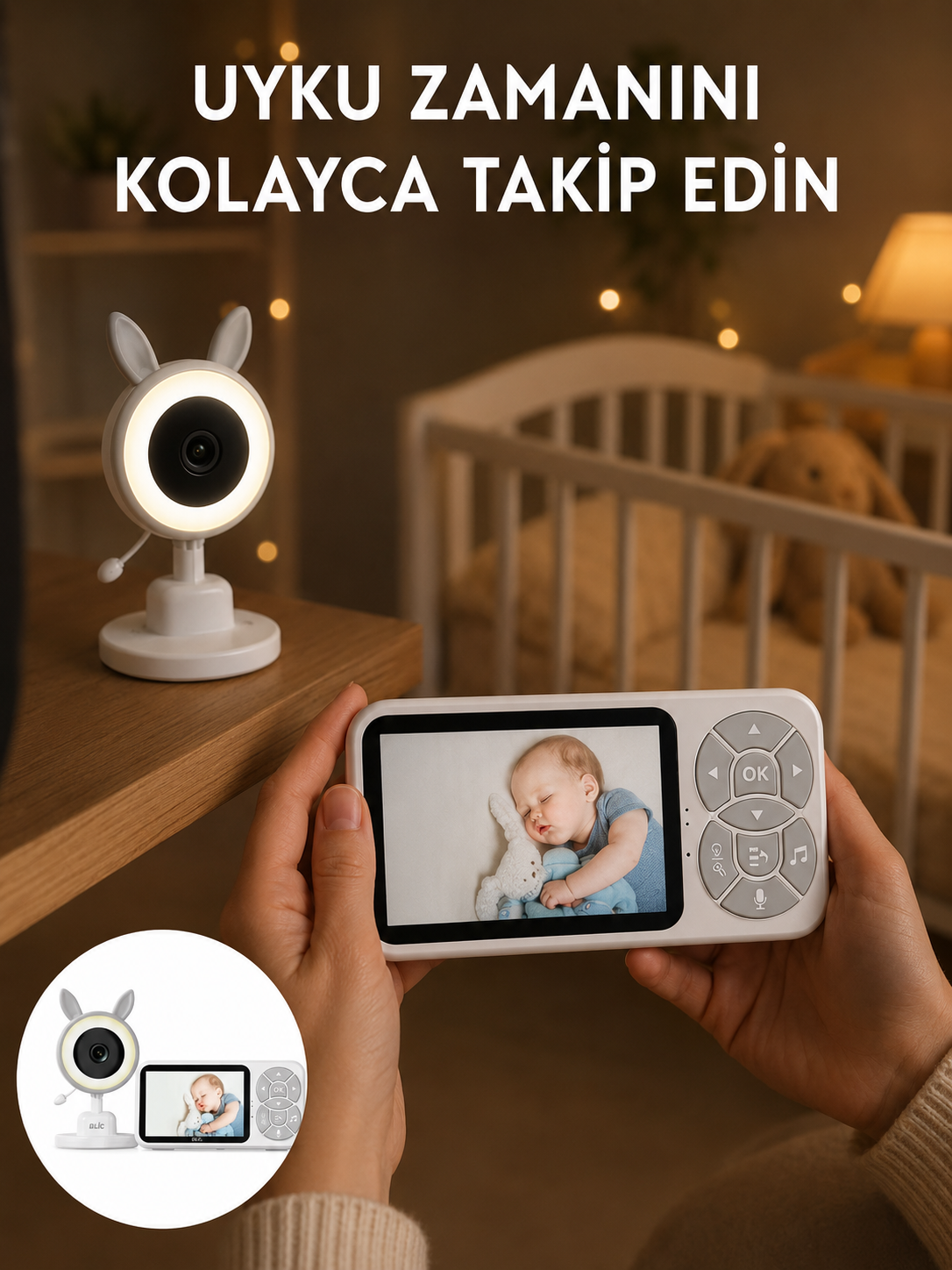 LCD Ekranlı Bebek İzleme Kamerası Ninnili Gece Görüşlü Güvenlik Sistemi