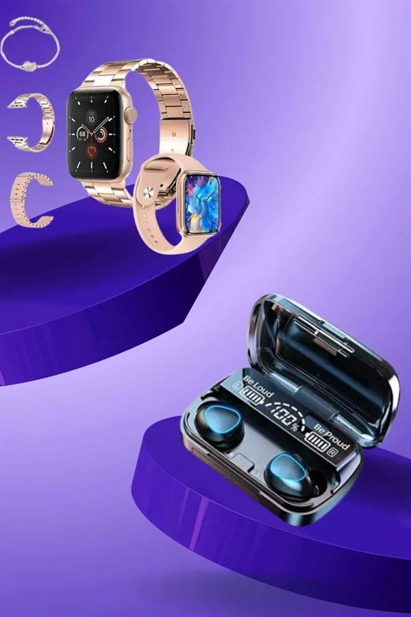 Aksesuar Hediyeli Akıllı Saat ve Dijital Göstergeli Powerbankli Bluetooth Kulaklık