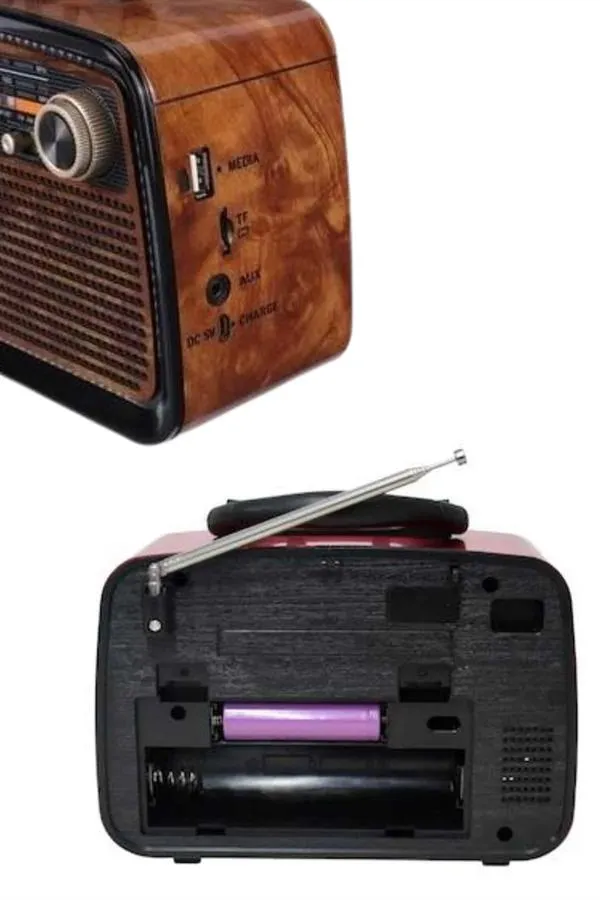 Bluetooth Hoparlör Ahşap Renk Vintage Işıklı Nostaljik Radyo Fm Ahşap Görünümlü