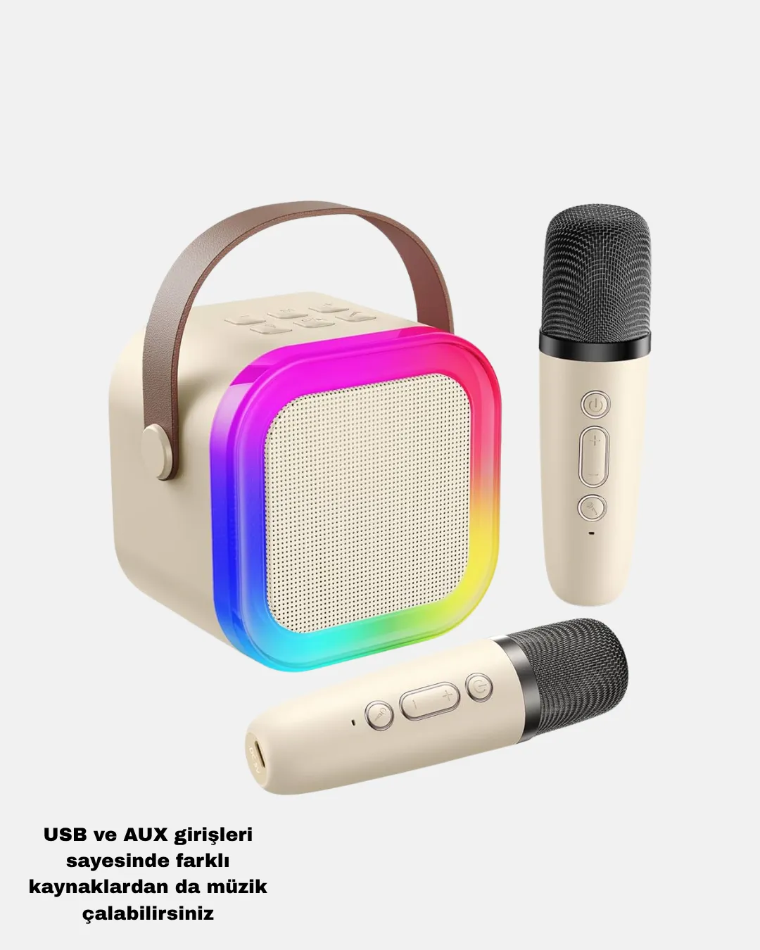 Karaoke Hoparlör Taşınabilir Çift Mikrofonlu ve LED Işıklı Bluetooth 5.0