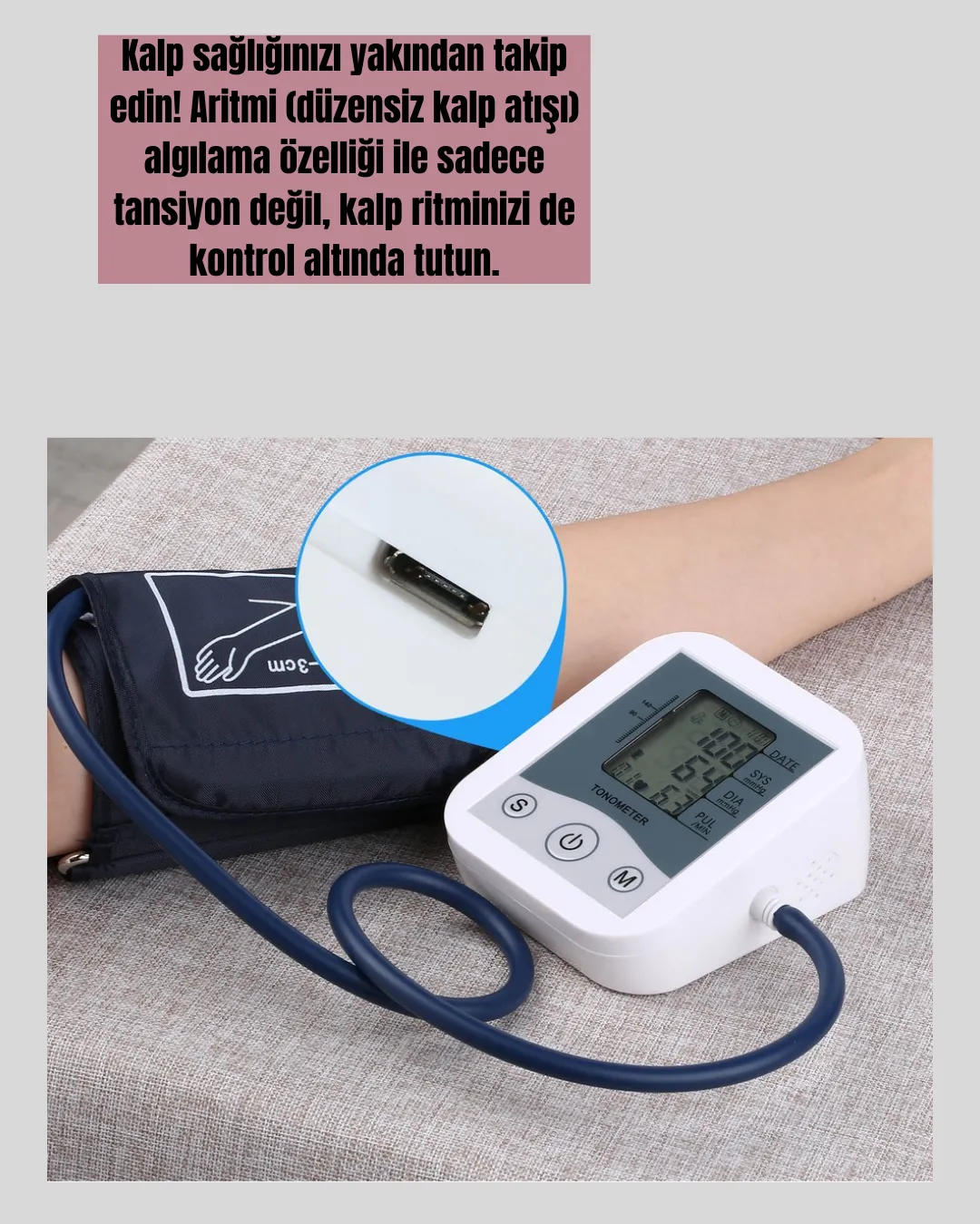 Taşınabilir Pil ve USB Girişli Tansiyon Aleti