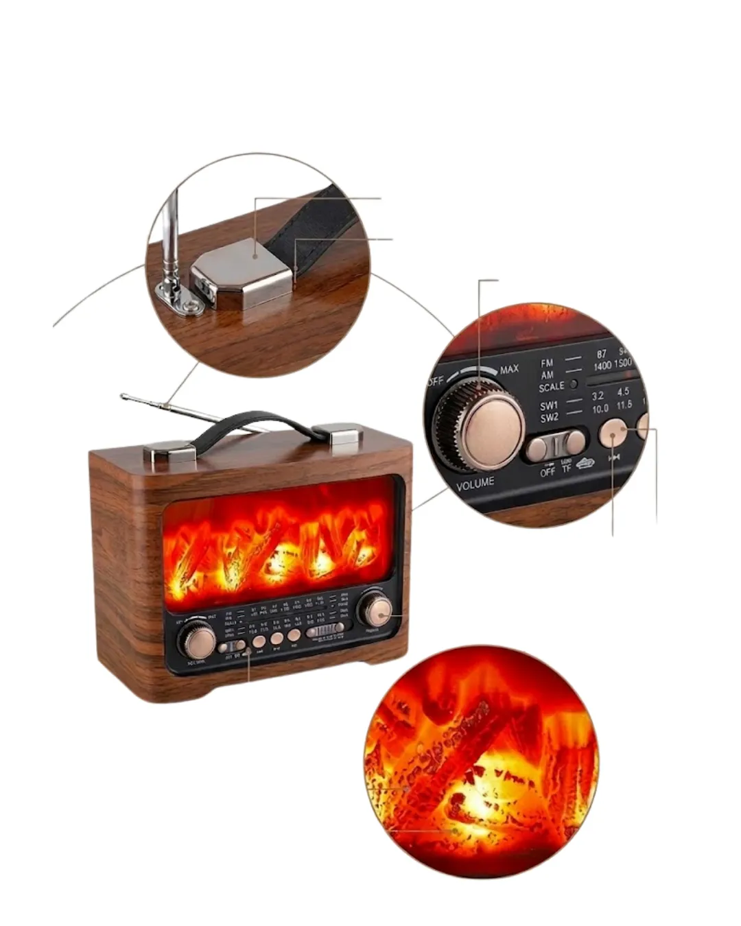 Dekoratif Şömine Görünümlü Bluetooth Hoparlör FM AM SW Radyo USB TF Kart Müzik Çalar