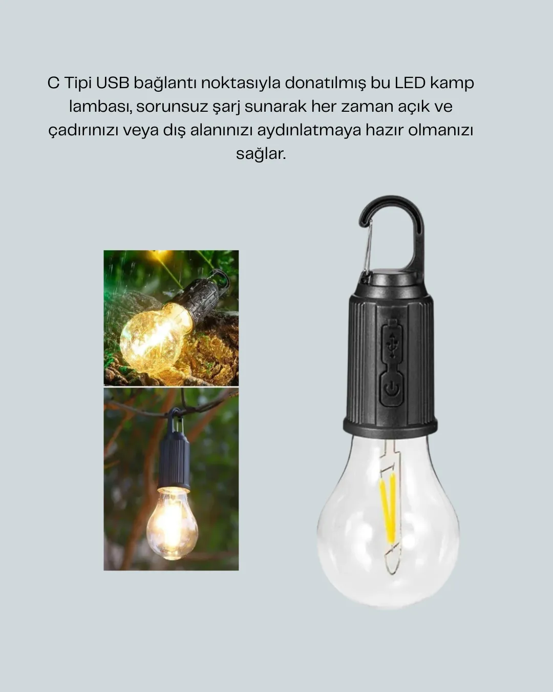 C Tipi Şarjlı Asılabilir Kamp Feneri