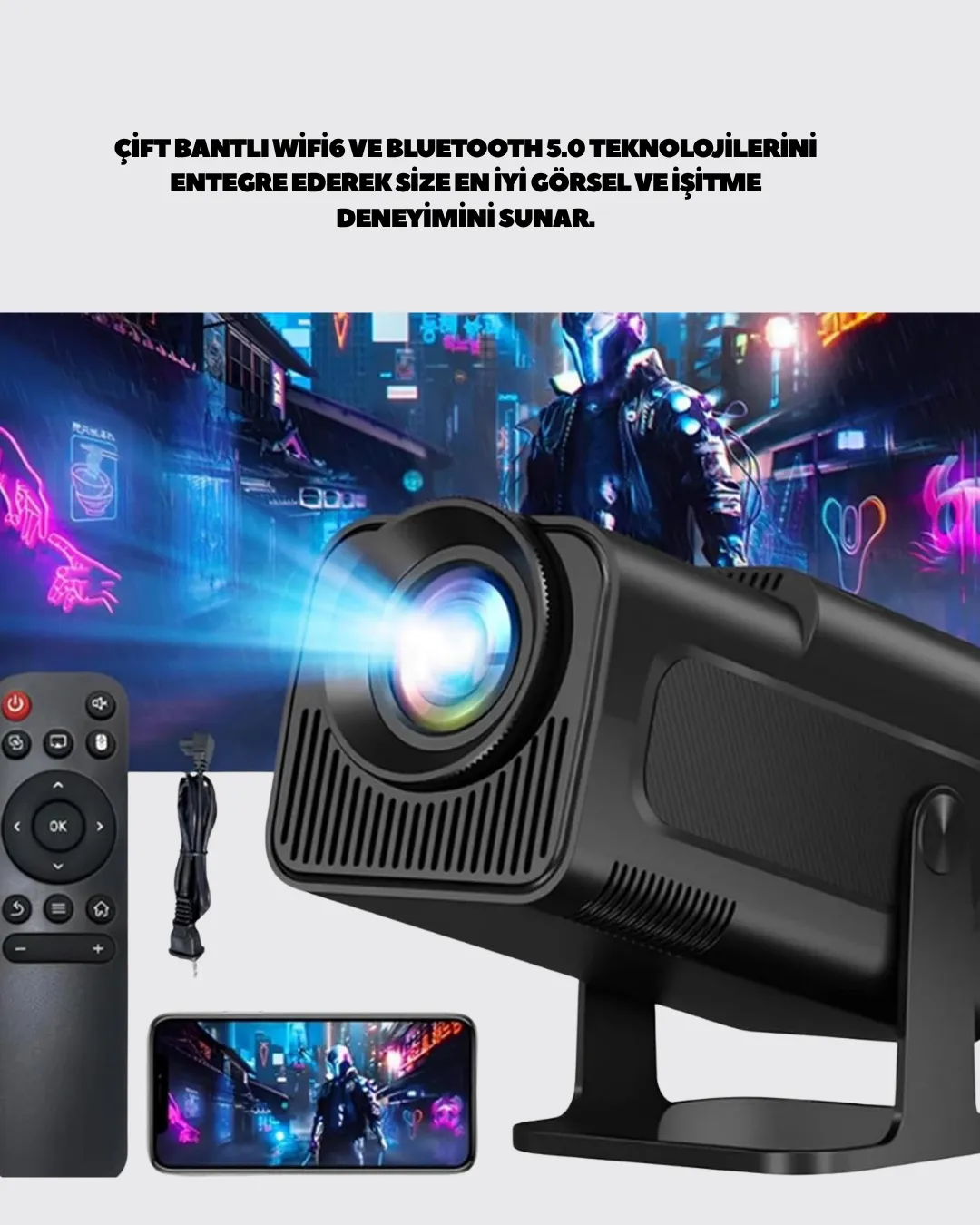 HDMI, USB ve Kulaklık Girişli Çoklu Bağlantı Seçenekli Projektör