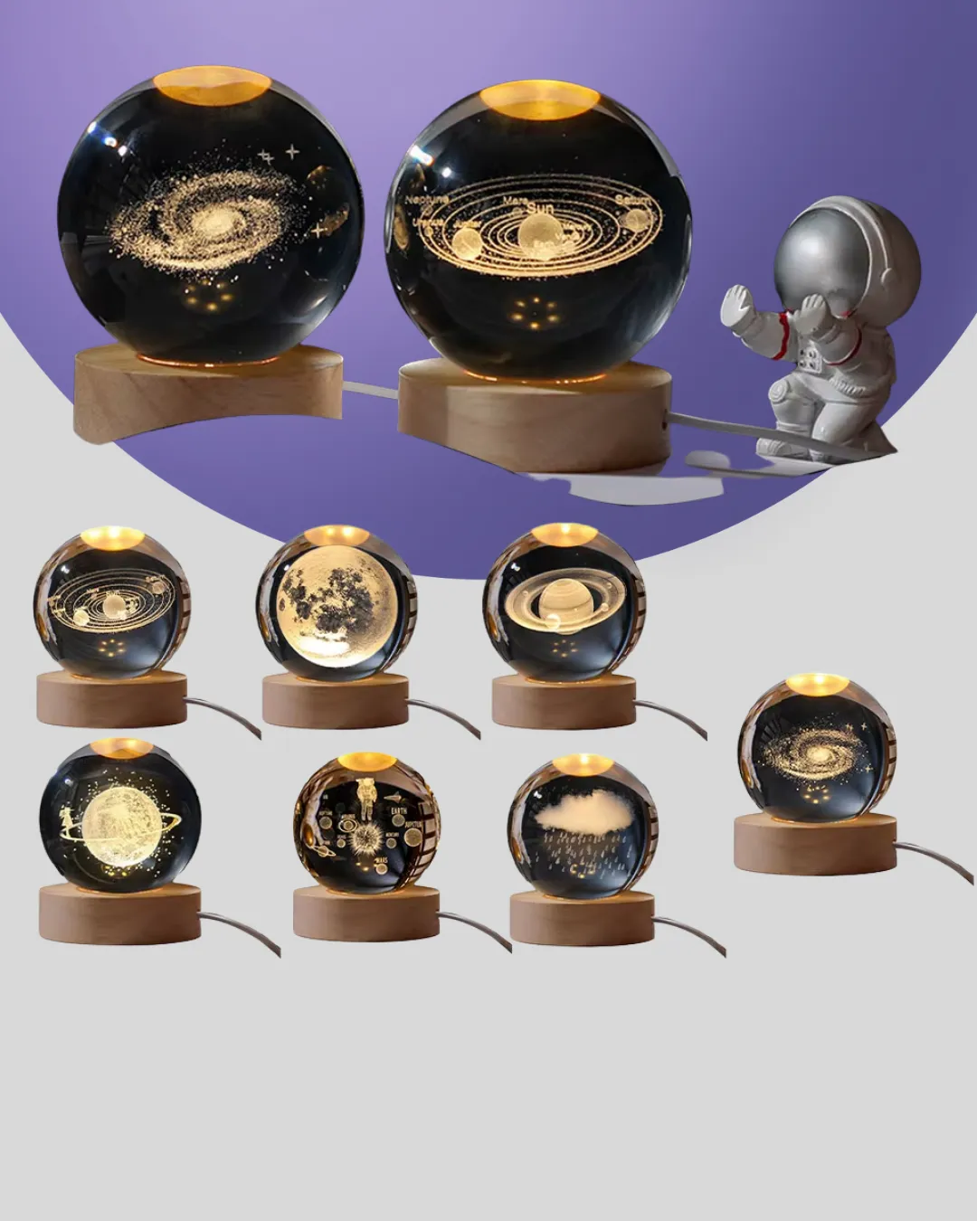 USB Bağlantılı Samanyolu Galaksi Küre Ahşap Standlı 3D Işıklı Dekor Lambası