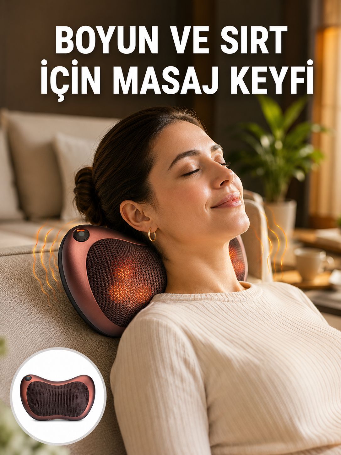 Isıtma Özellikli Derin Yoğurma Masaj Yastığı Priz & Çakmak Girişli