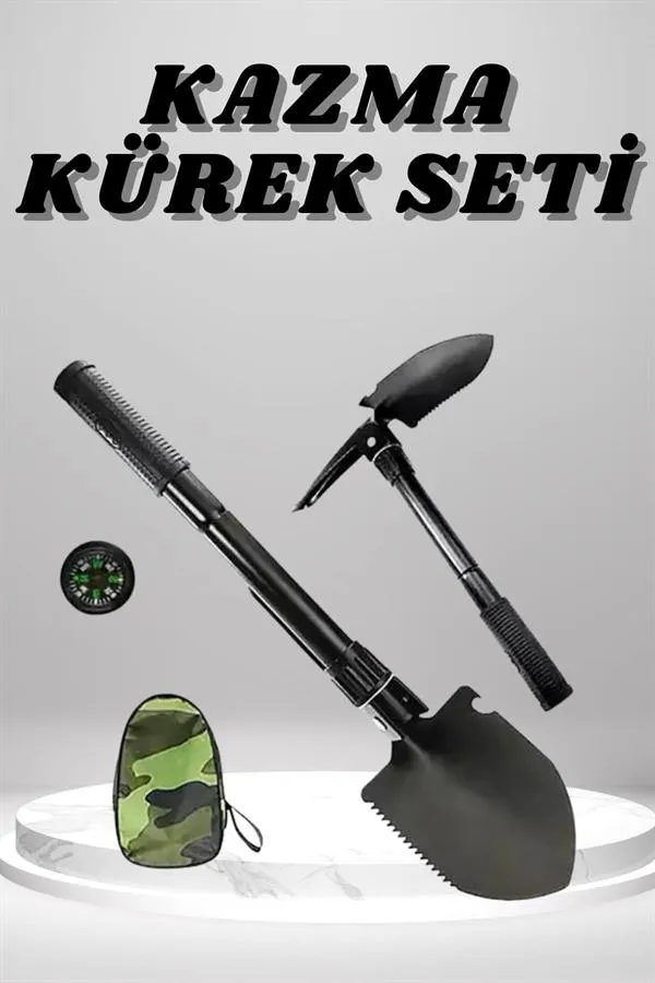 Kazma Kürek Seti Pusulalı Katlanır Portatif Kazma Kürek Seti Çok Fonksiyonlu Katlanabilir