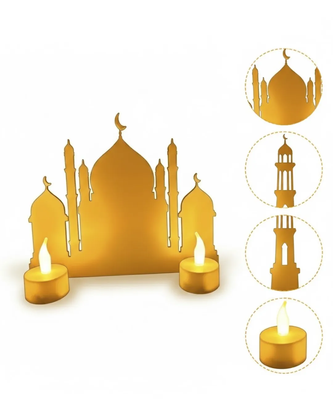 3D Ramazan Cami Dekor 2 Mumlu Işıklı Masa Üstü Biblo