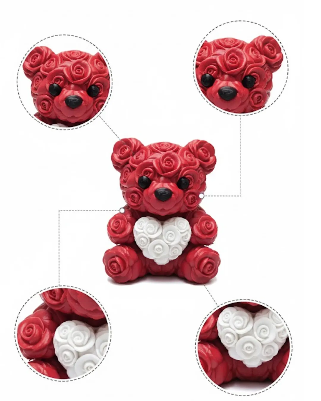 3D Baskı Kalpli Ayıcık 10cm Romantik Masaüstü Dekor