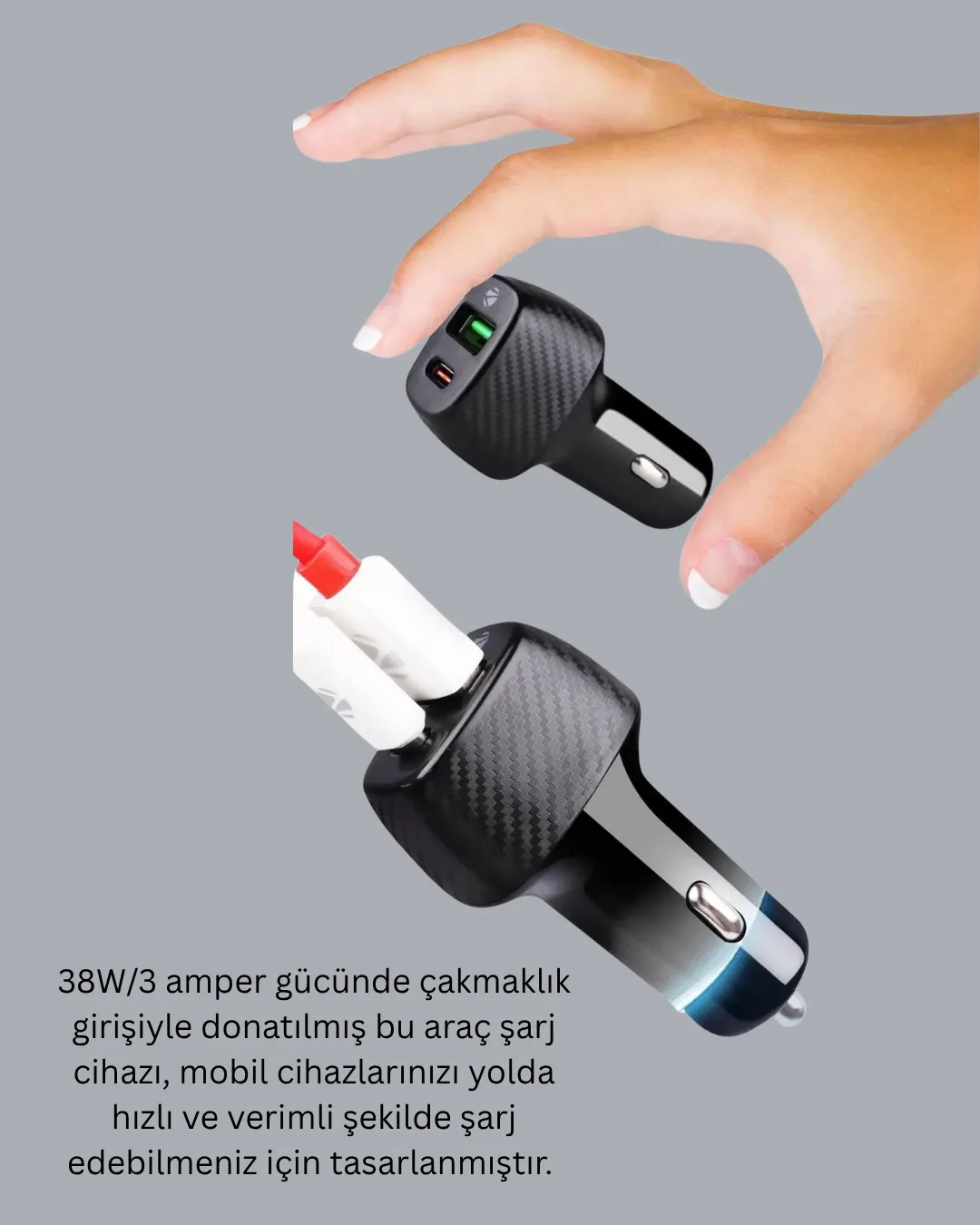 Kompakt Tasarımlı Type-C + USB Girişli Araç Şarj Başlığı