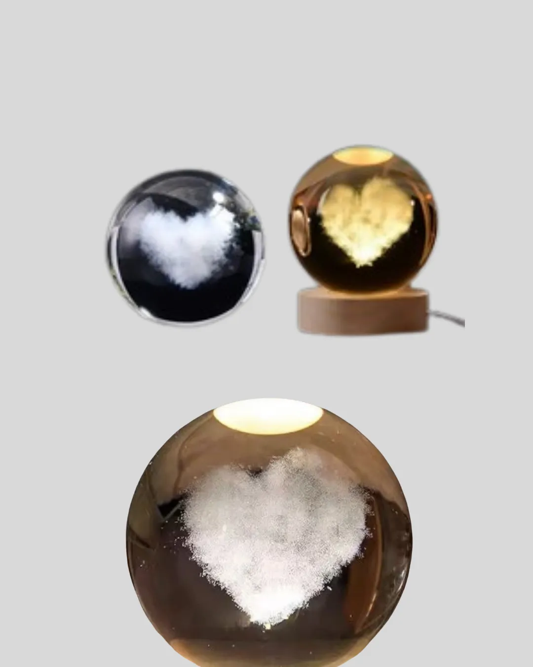 Kalpli Işıklı Cam Küre Ahşap Standlı Dekoratif Gece Lambası