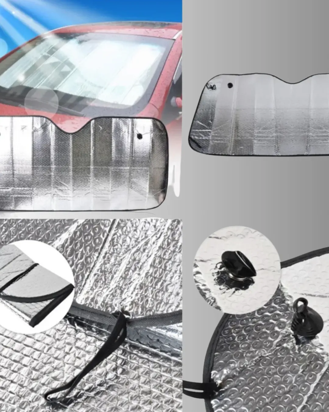 Metalize Reflektörlü Katlanabilir Araç Güneşliği – Yüksek Performanslı Isı ve UV Koruması