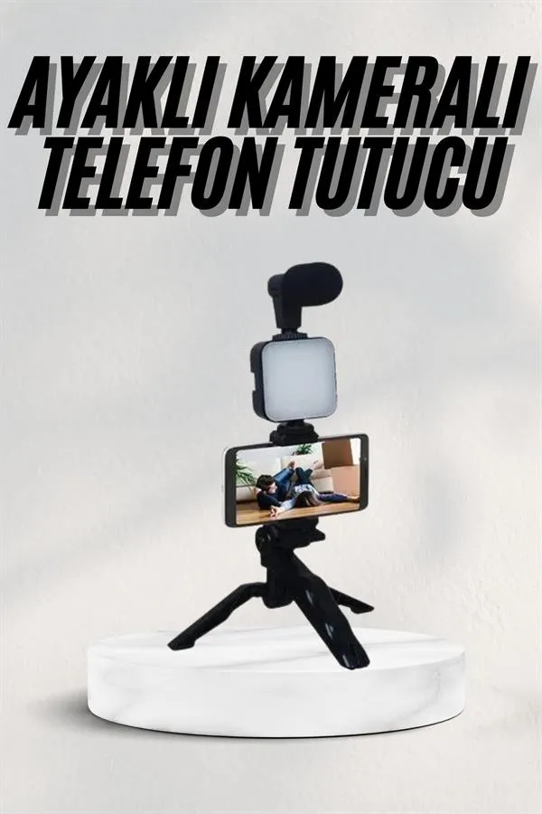 Telefon Tutucu Led Işıklı Kumandalı Mikrofon Telefon Vlog Video Kayıt