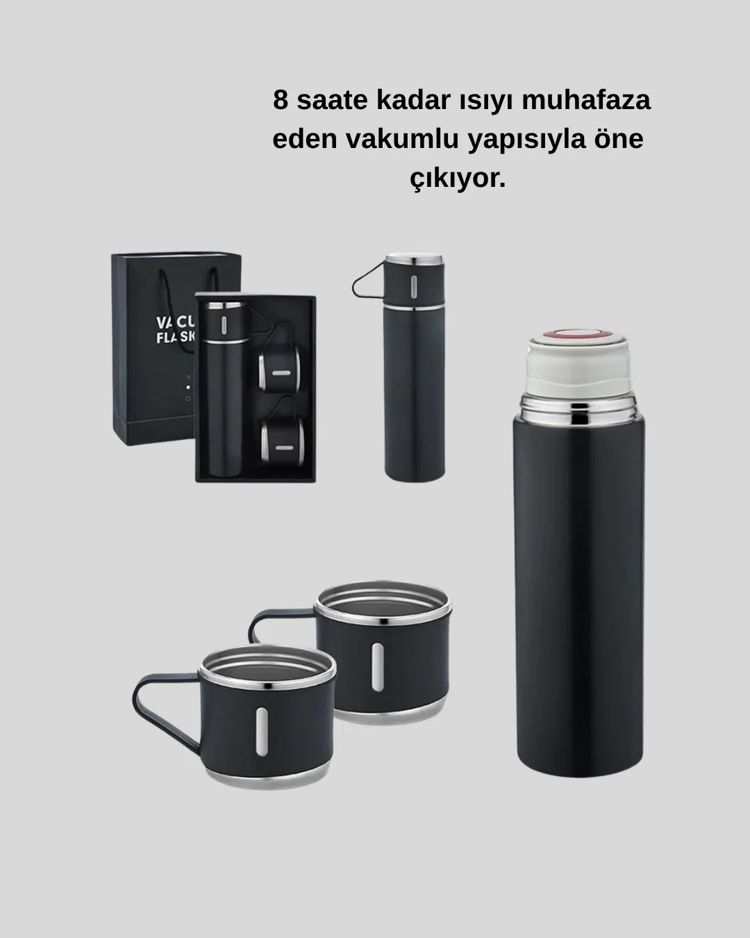 Paslanmaz Çelik 500 ml Termos Seti – 8 Saat Isı Koruma, Vakumlu, Sızdırmaz ve Taşınabilir