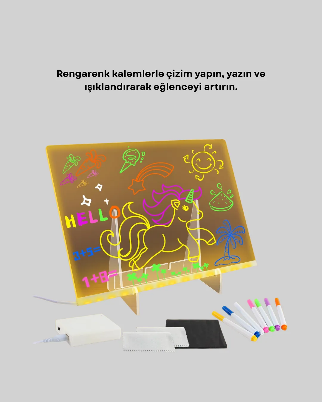 LED Işıklı Akrilik Yazı Tahtası Renkli Kalem Setiyle