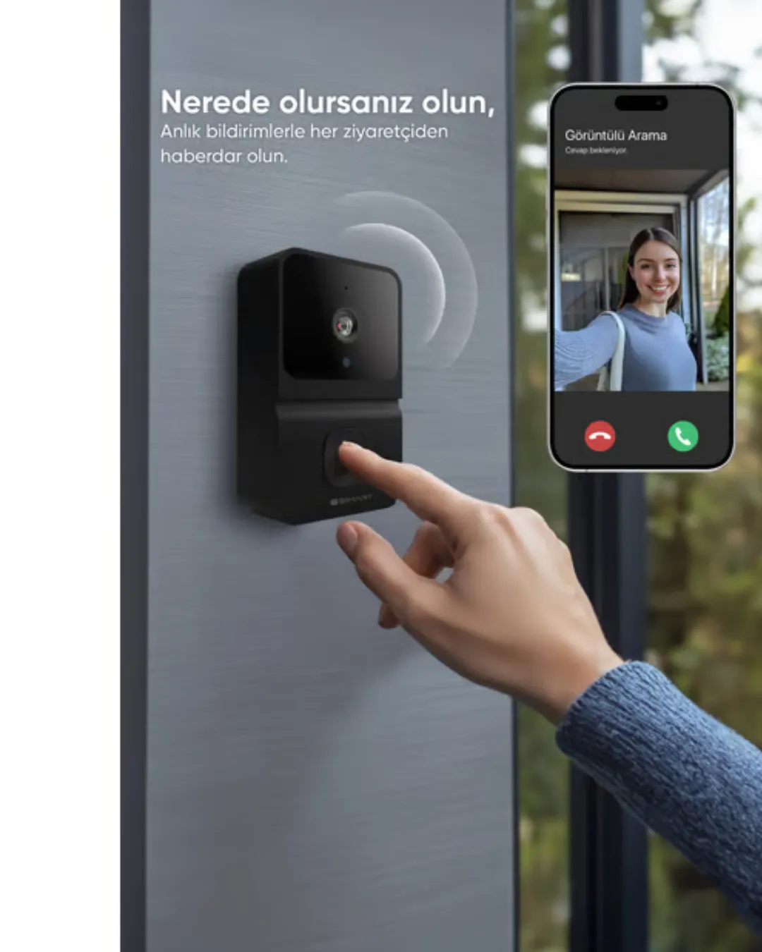 Şarjlı Akıllı Kapı Zili 800 mAh Bataryalı Mobil Bildirimli