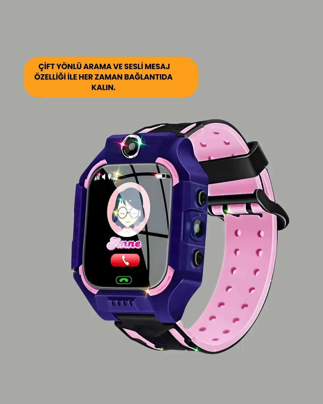 S10 Akıllı Çocuk Saati Mor Tasarım Adımsayar ve Alarm Fonksiyonlu