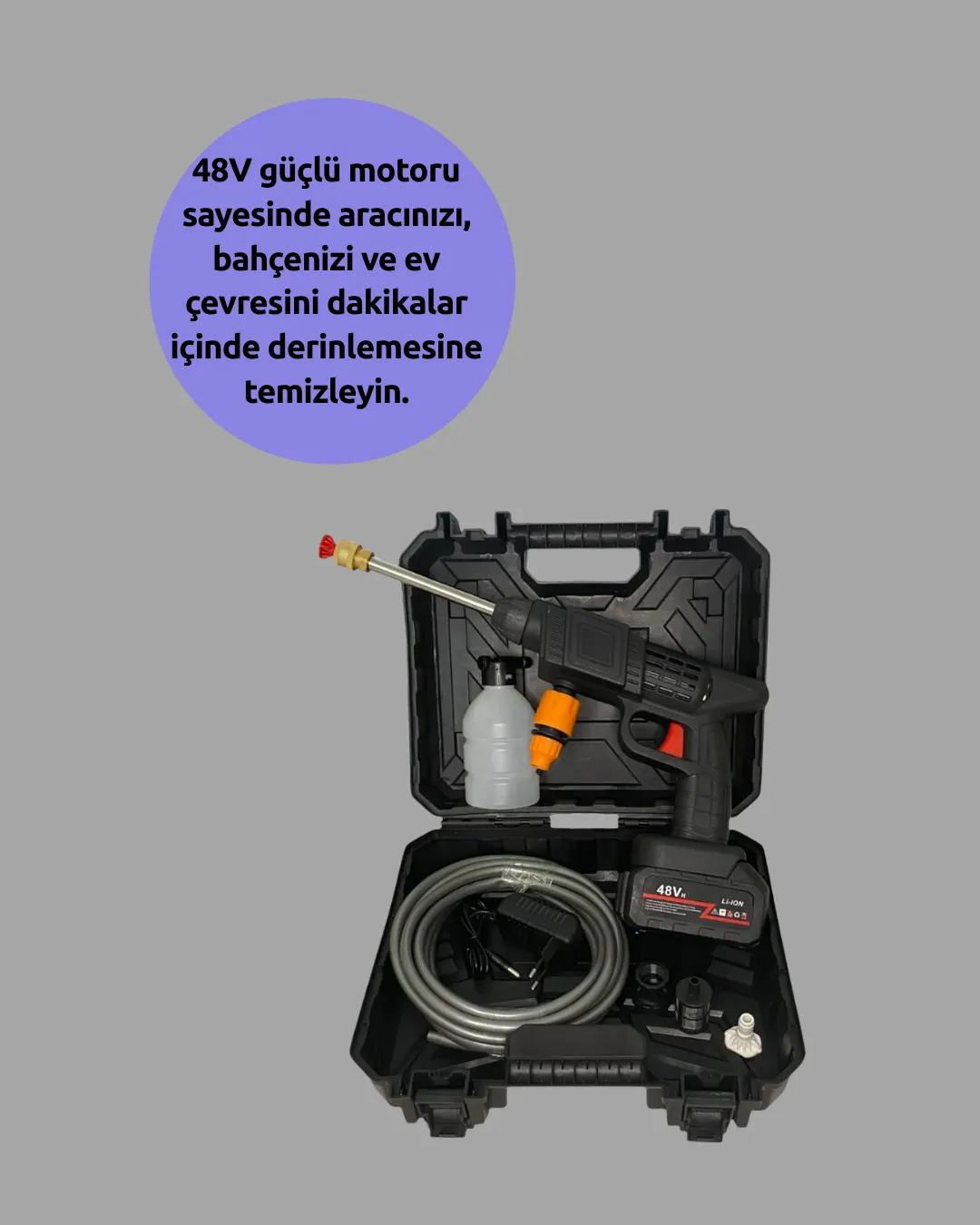 Yüksek Basınçlı Şarjlı Yıkama Tabancası Su Tabancası Hortumlu