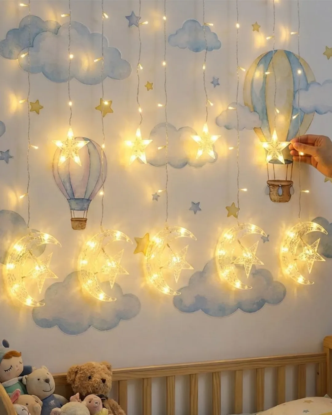 Dekoratif Ay Yıldız Perde Işığı Sıcak Beyaz Festival ve Ev Süsleme