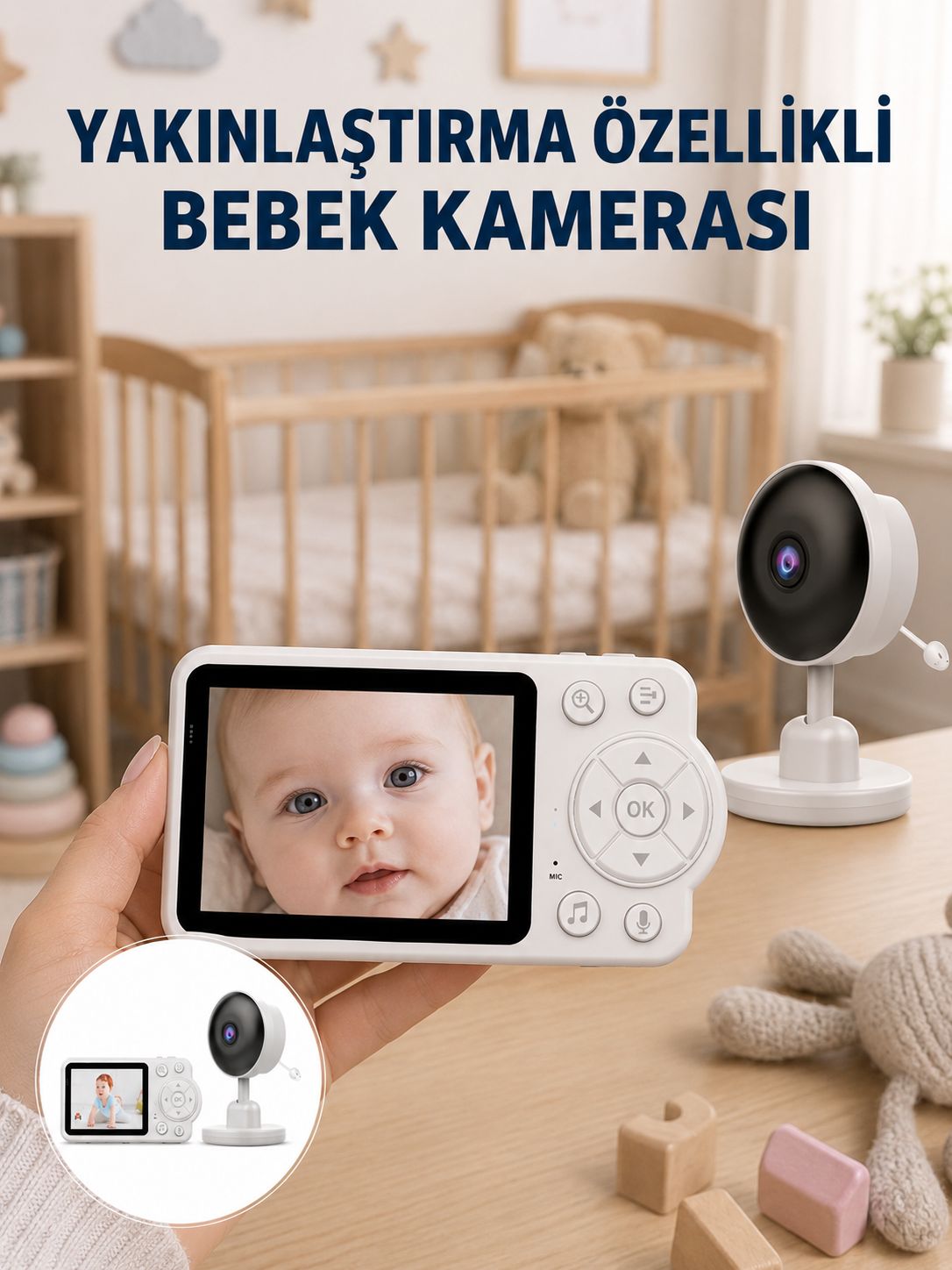 FHSS Teknolojili Güvenli Bebek Monitörü Net Görüntü
