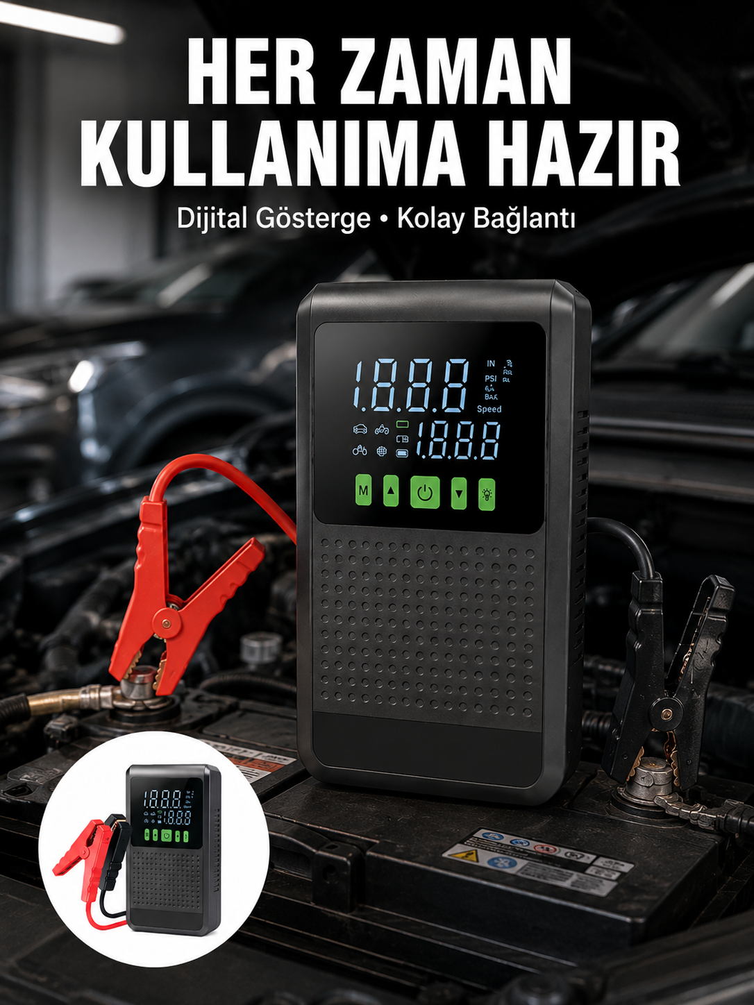 Taşınabilir Araç Akü Şarj Takviye Cihazı 150 PSI Dijital Kompresör