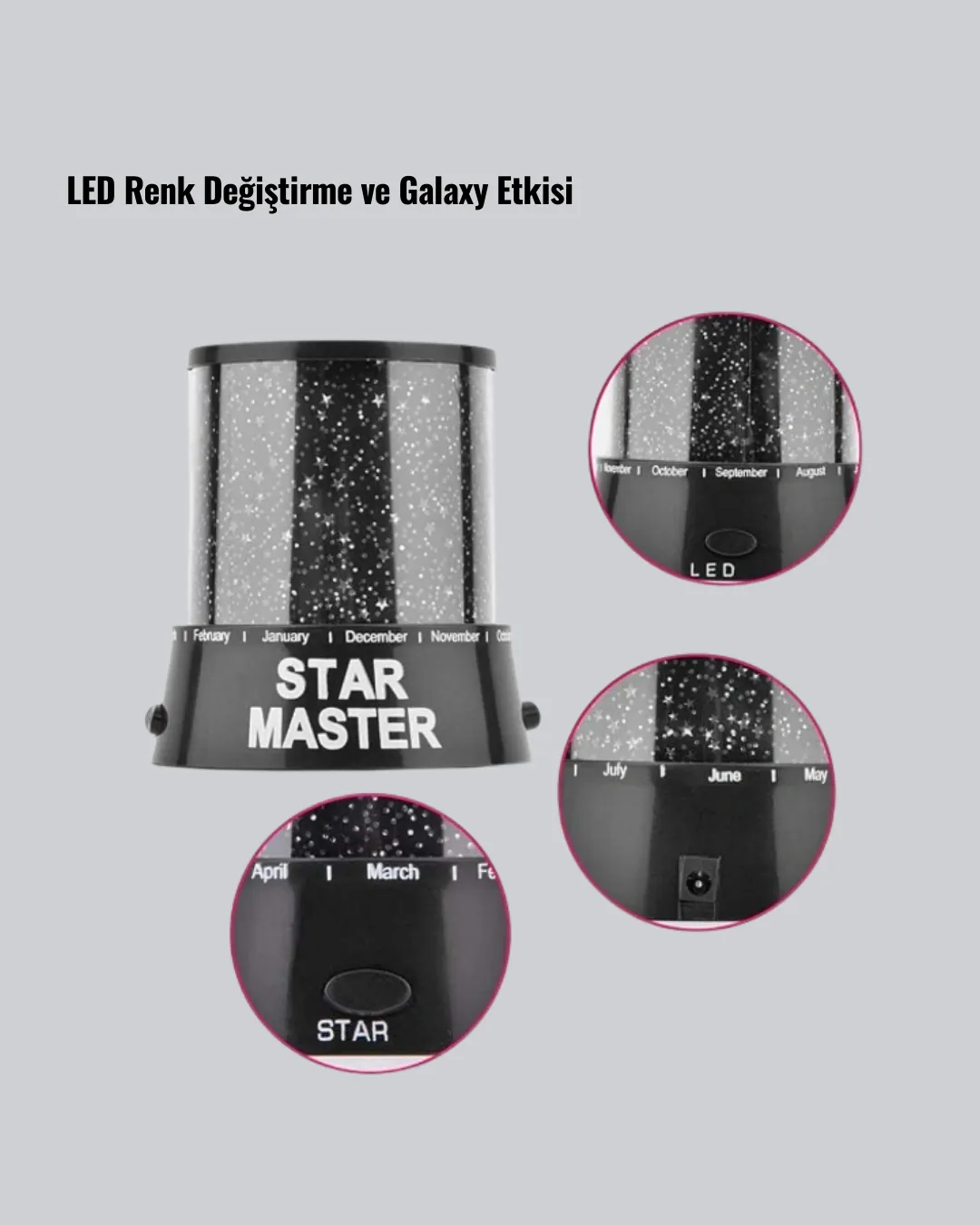 Galaxy Efektli LED Projektör Taşınabilir Yıldız Gece Lambası