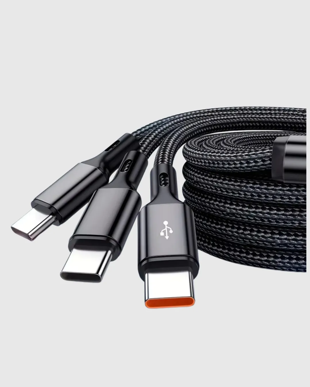 3’ü 1 Arada Şarj Kablosu Type-C iOS Android Uyumlu Hızlı ve Güvenli Şarj