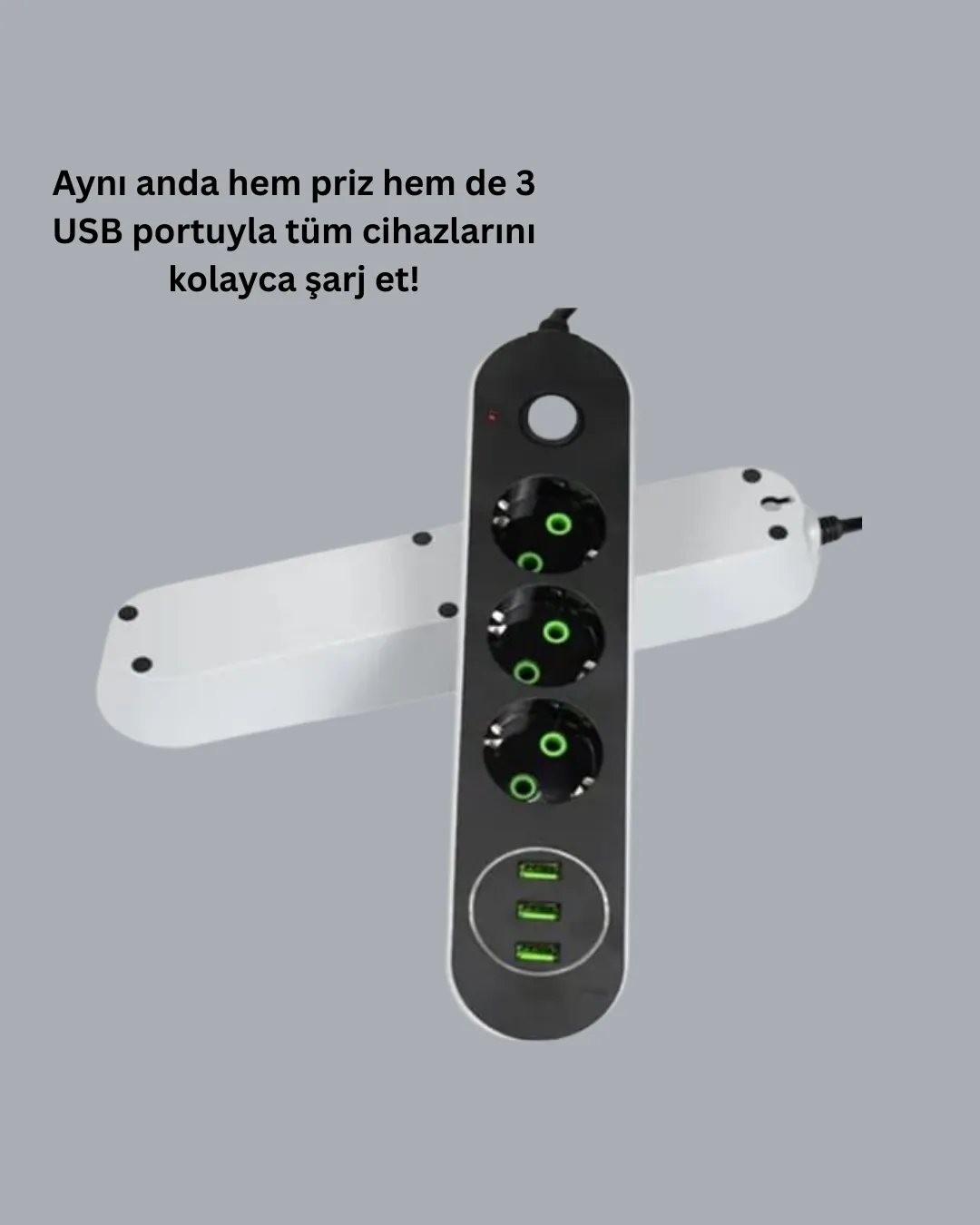 Hızlı Şarj Özellikli 3 USB Girişli Üçlü Priz