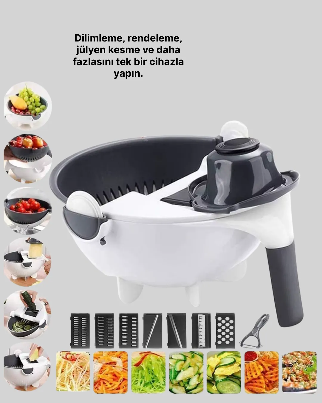 Ergonomik Sebze Rendeleyici ve Süzgeç Hazneli Dilimleyici