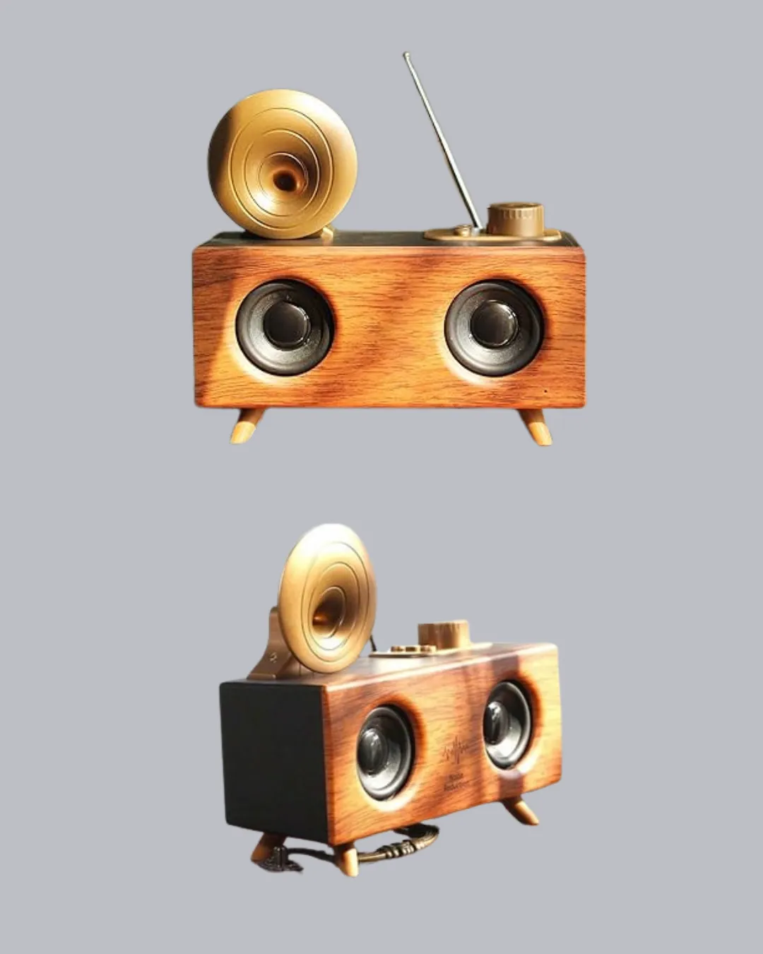 Çift Hoparlörlü Bluetooth Gramofon Speaker – FM Radyo, USB, SD Kart ve AUX Girişli