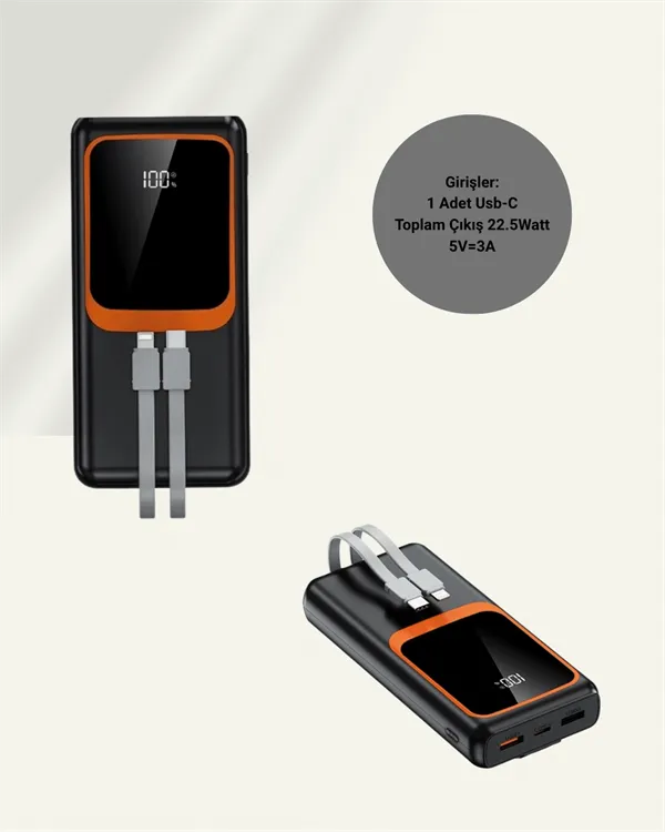 Dijital Ekranlı 20.000 mAh Powerbank | 22.5W Hızlı Şarj + Çoklu Bağlantı Seçeneği