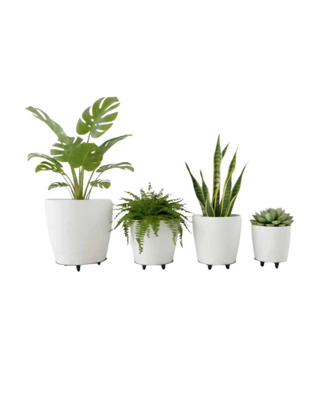 4’lü 3D Beyaz Minimal Dekoratif Vazo Ayaklı Saksı Takımı