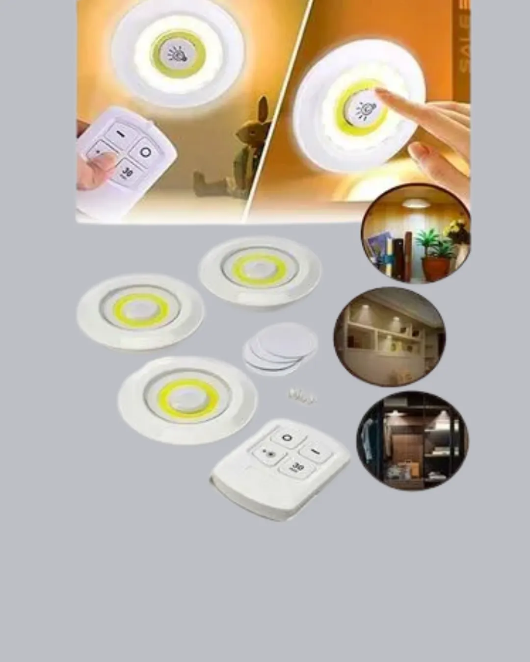 Uzaktan Kumanda İle Kontrol Edilebilen Yapışkanlı 3 Lü Kablosuz Led Spot Lamba