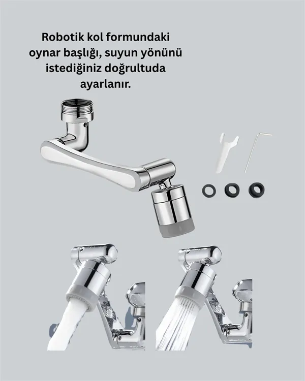 Esnek 1080° Musluk Başlığı 3 Eklemli Hareketli Su Modlu Lavabo Aparatı