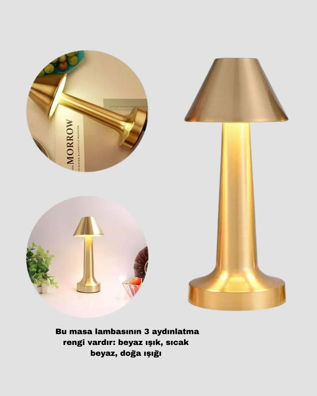 Kablosuz LED Masa Lambası 1800mAh 3 Renk Aydınlatma Dokunmatik