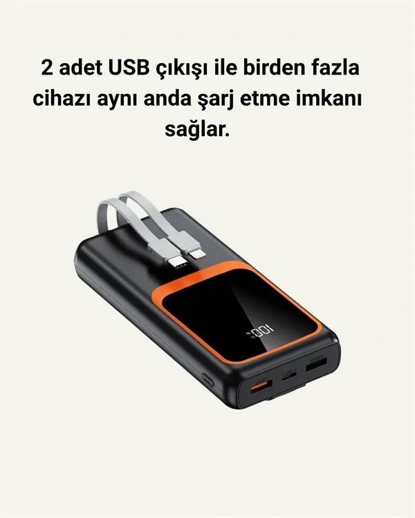 20000 mAh Taşınabilir Powerbank | Çok Kablolu, Hızlı Şarj Destekli (22.5W)
