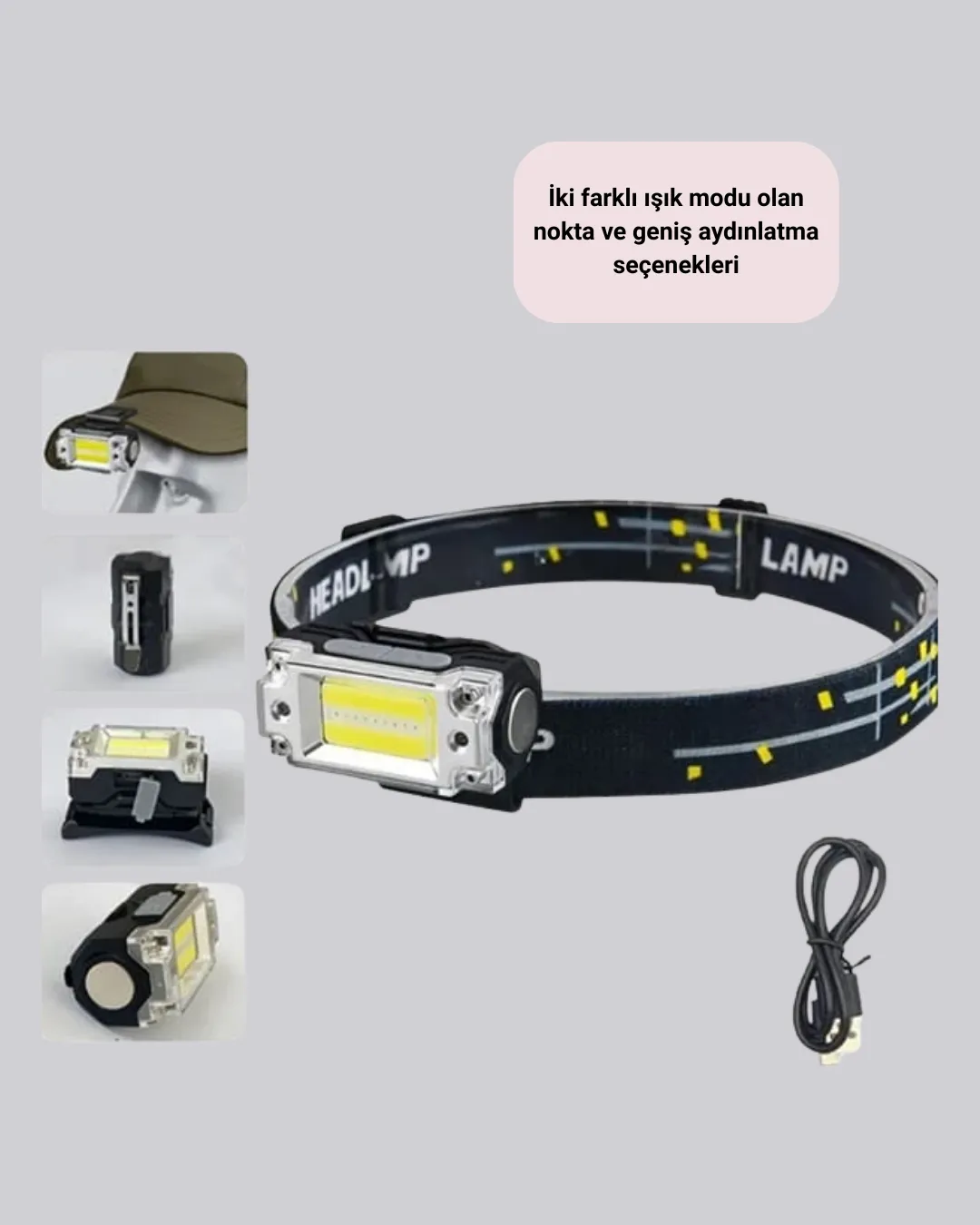 Beyaz Led Işık Sensörlü Kafa Lambası Lityum Batarya Led El Fenerli Şarjlı