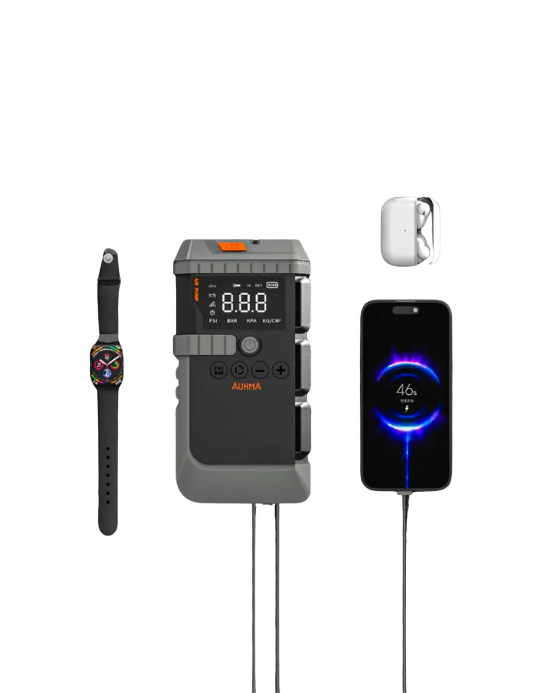 Araç Lastik Basınç Pompası Akü Takviye Powerbank ve SOS Işıklı Çok Fonksiyonlu Cihaz